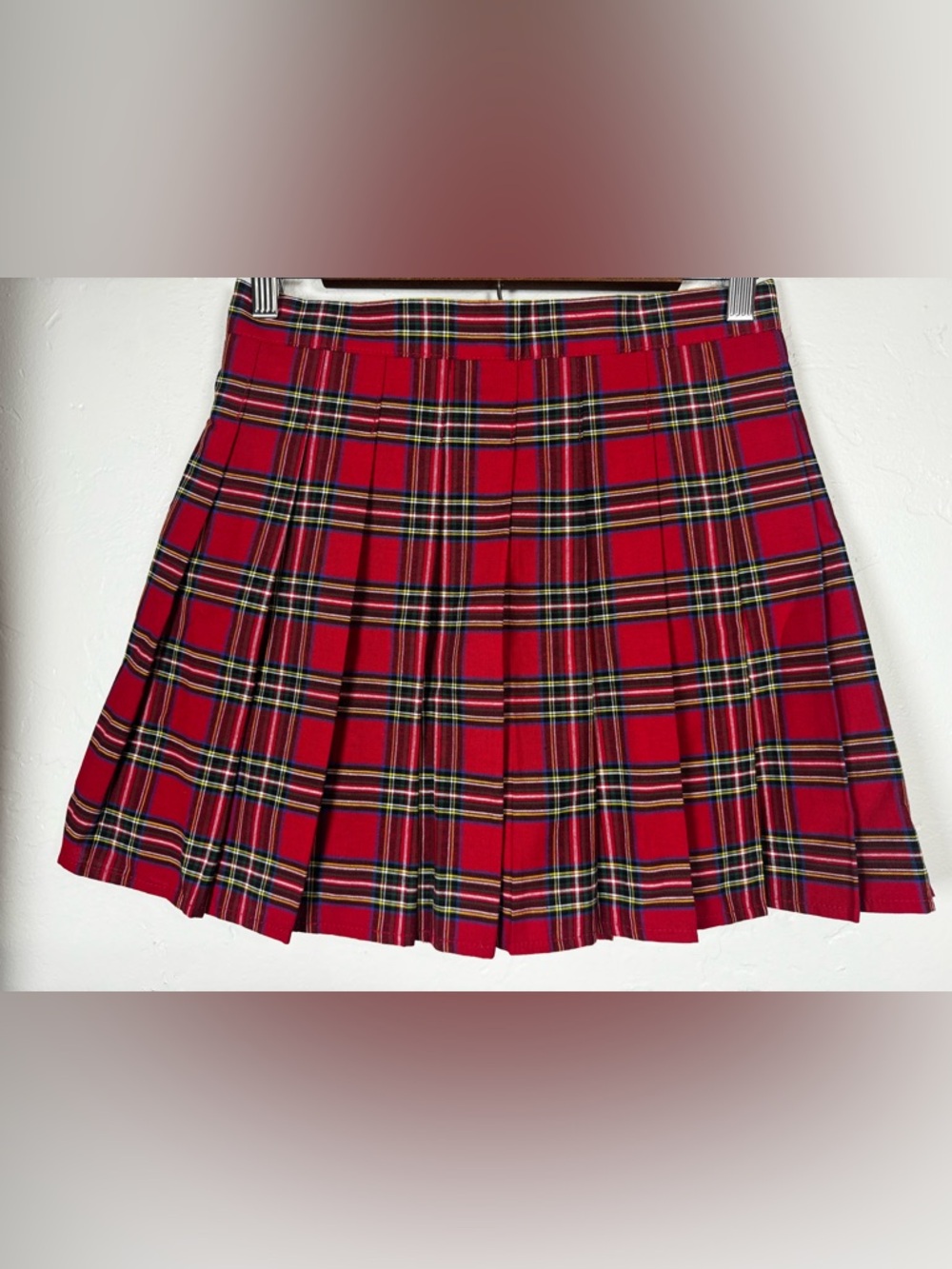 Wildcat Red Plaid Pleated Skirt Y2K Schoolgirl Style 100% Cotton Size Medium